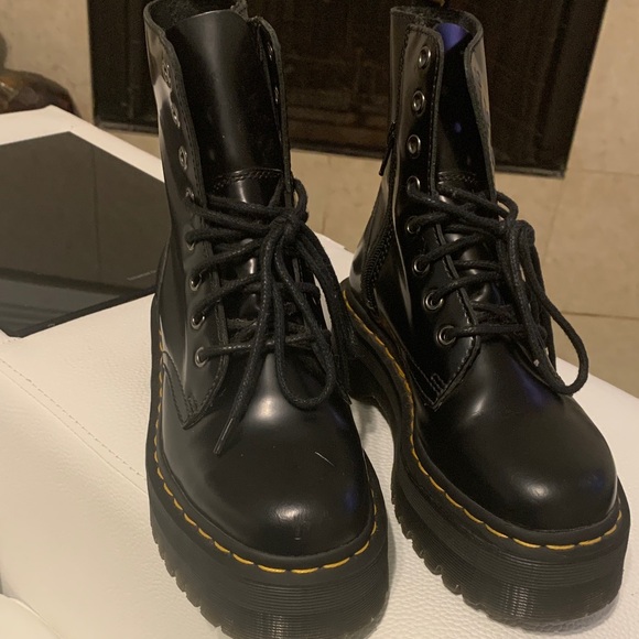 Dr Martens Black Leather Boots with Yellow Stitching